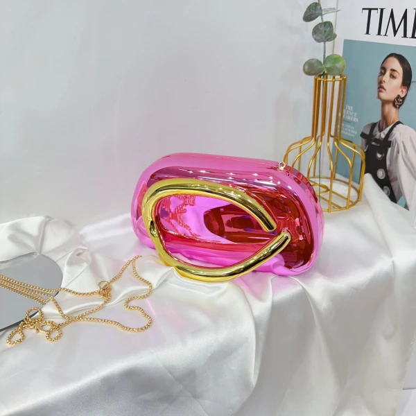 Modern Metallic Oval Handle Clutch