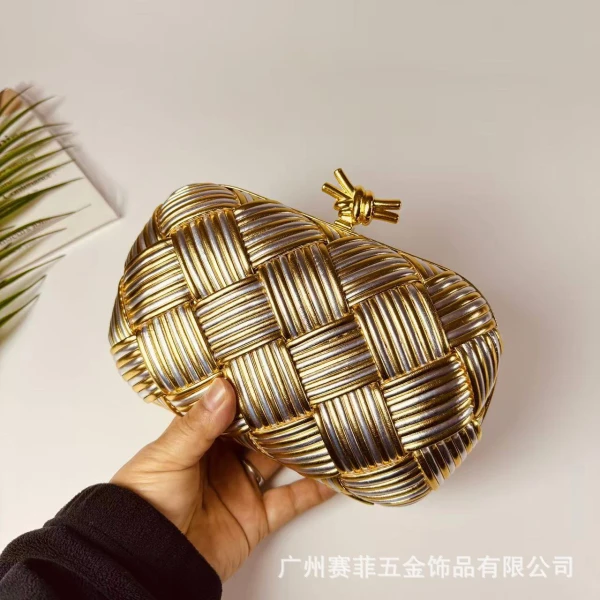 Metallic Woven Hard Case Clutch
