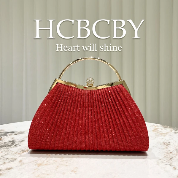 HCBCBY Red Glitter Pleated Clutch - Image 3
