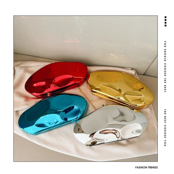 Irregular Metallic Hard Case Clutch