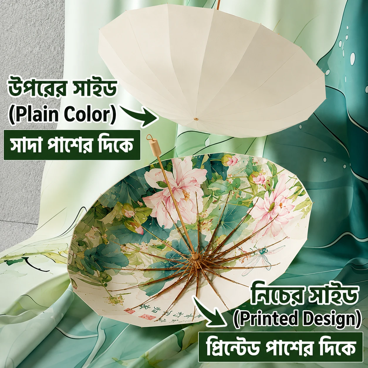 Double-Layer Lotus Print Umbrella - Image 2