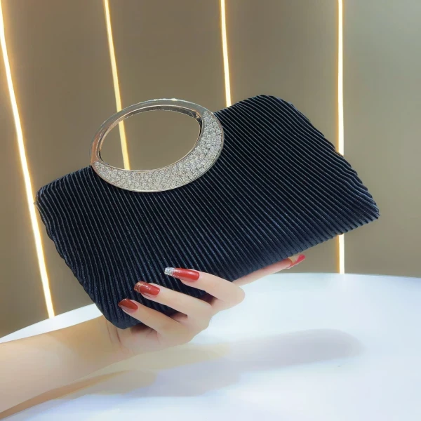 Pleated Black Satin Ring Clutch - Image 2